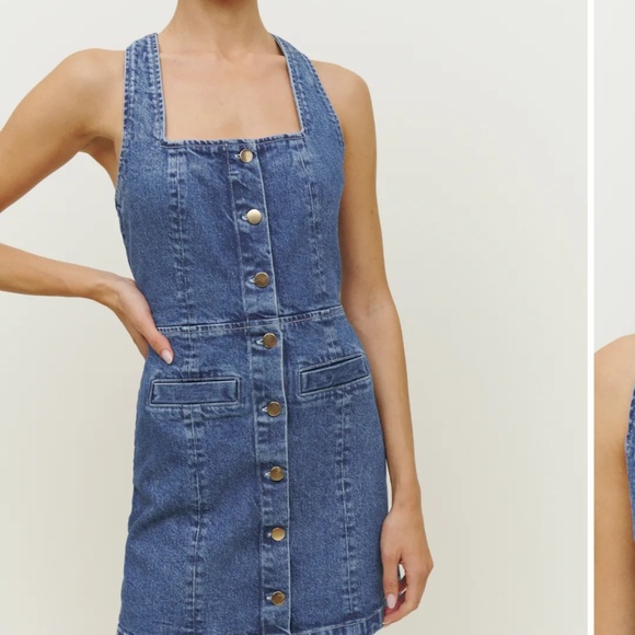 Reformation Dionne Denim Mini Dress Montana - Size 8 - Picture 3 of 3